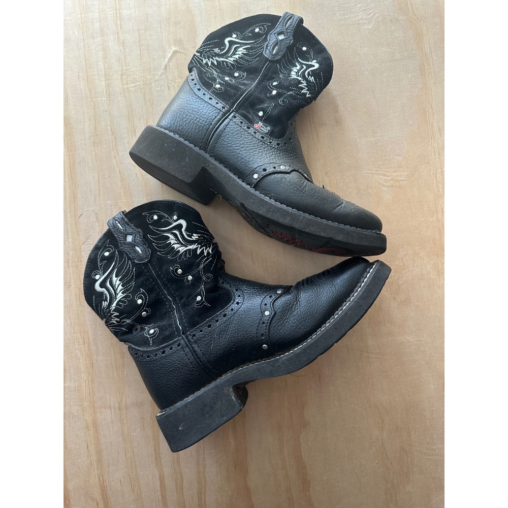 Justin Gypsy Black Leather Western Boots Square Toe Studded Womens 6.5 B youth 5